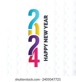 Feliz año nuevo 2024 plantilla cuadrada con número colgante 3D. Concepto de bienvenida para la celebración del año nuevo 2024