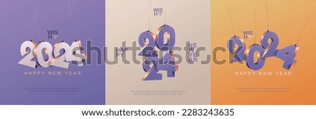 Happy new year 2024 square banner template with 3D hanging number. Greeting concept for 2024 new year celebration 商業照片 © 