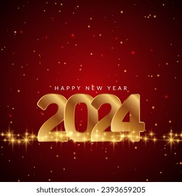 Happy new year 2024 stylish greeting red glossy card design vector