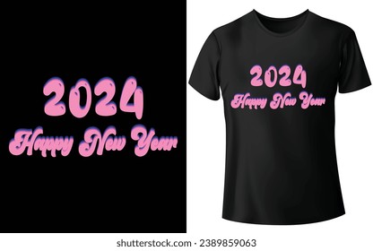  Happy New Year 2024 t Shirt Design Happy neues Jahr Typografie T-Shirt Design, New Year Event T-Shirt Template, Holiday Trendy t Shirt Print Design in Form