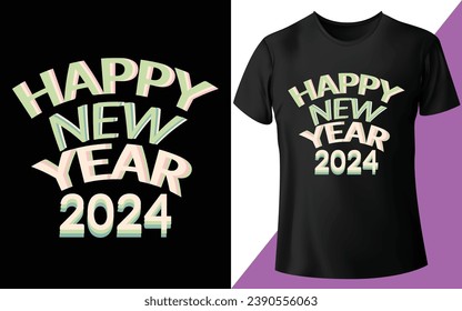  Happy New Year 2024 t Shirt Design Happy neues Jahr Typografie T-Shirt Design, New Year Event T-Shirt Template, Holiday Trendy t Shirt Print Design in Form