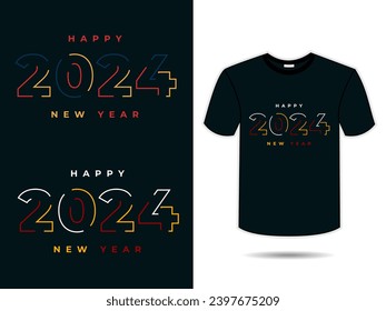 Happy new year 2024  t shirt design vector. New Fashion  T-Shirt design for new Year 2024.Text effect style, retro vintage lettering concept shirt.