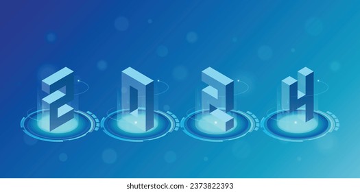 Happy new year 2024 technology solution background. isometric vector.