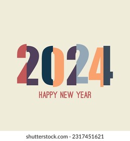 Happy new year 2024 template text logo design. Vector celebration typography poster, banner, web site or greeting card. Christmas decoration 2024 on beige background.