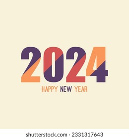 Schönes neues Jahr 2024 Vorlage Text Logo Design. Vektor-Feier Typografie Poster, Banner, Website oder Grußkarte. Weihnachtsdekoration 2024 auf beigem Hintergrund.