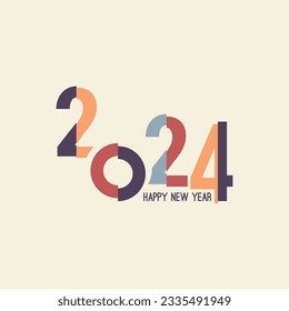 Happy new year 2024 template text logo design. Vector celebration typography poster, banner, web site or greeting card. Christmas decoration 2024 on beige background.