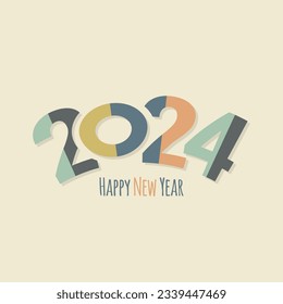 Happy new year 2024 template text logo design. Vector celebration typography poster, banner, web site or greeting card. Christmas decoration 2024 on beige background.