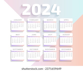 happy new year 2024 template for office wall or table vector
