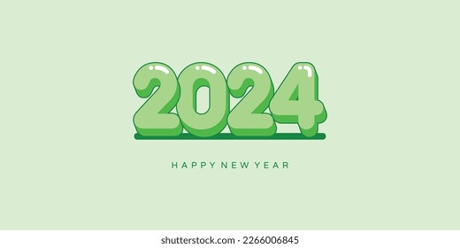 Happy New Year 2024 text design. Vector illustration. Isolated on blue background.