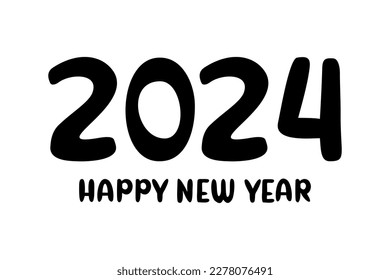 Happy New Year 2024 text design. 2024 logo design. Template design for card, banner, brochure or poster. Vector illustration. Isolated on white background.