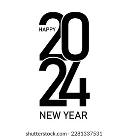 Happy New Year 2024 text design. for Brochure design template, card, banner. Vector illustration. Isolated on white background.