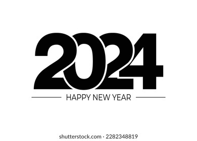 Happy New Year 2024 text design. for Brochure design template, card, banner. Vector illustration. Isolated on white background.