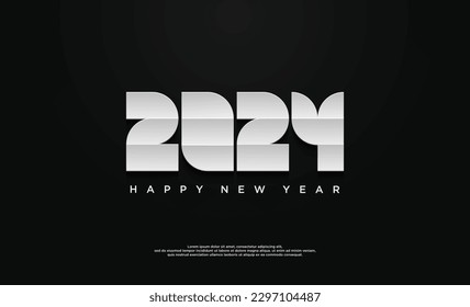 Happy New Year 2024 text design. for brochure, card, banner design template. Vector illustration. Isolated on black background.