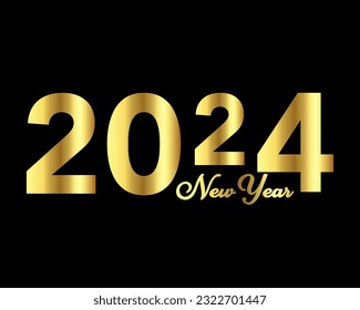 Happy New Year 2024 text celebration card with gold color.