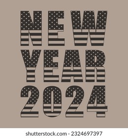 Happy new year 2024 text effect with american flag vector. American new year 2024