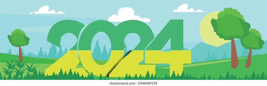 happy new year 2024 text design with modern calligraphy and dark background style. Lettering composition of new year vector stock illustration