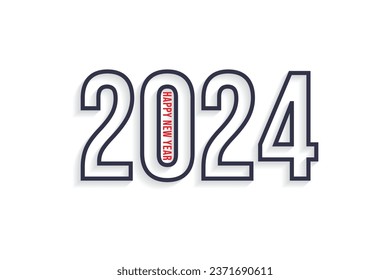 Happy New Year 2024 text banner in modern line style for greeting card