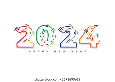 Feliz Año Nuevo 2024 banner de texto con estilo de línea moderna para tarjeta de felicitación