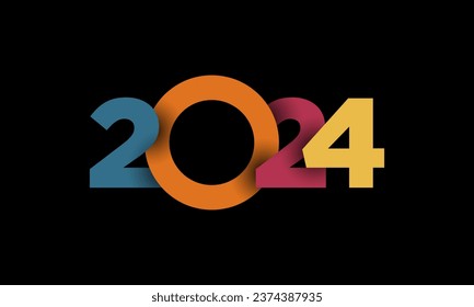 Happy new year 2024 text design on black background. Creative Greeting card banner for 2024.