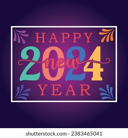 Happy new year 2024 text typography design and Christmas elegant decoration 2024, new year, new year banner and instagram post