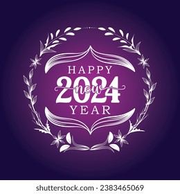 Happy new year 2024 text typography design and Christmas elegant decoration 2024, new year, new year banner and instagram post