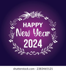 Happy new year 2024 text typography design and Christmas elegant decoration 2024, new year, new year banner and instagram post