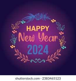 Happy new year 2024 text typography design and Christmas elegant decoration 2024, new year, new year banner and instagram post