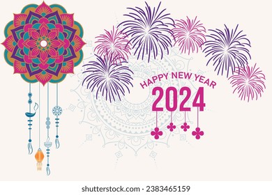 Happy new year 2024 text typography design and Christmas elegant decoration 2024, new year, new year banner and instagram post