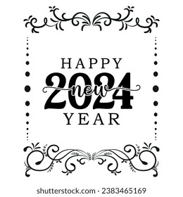 Happy new year 2024 text typography design and Christmas elegant decoration 2024, new year, new year banner and instagram post