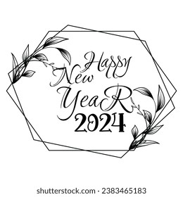 Happy new year 2024 text typography design and Christmas elegant decoration 2024, new year, new year banner and instagram post