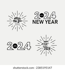 Happy new year 2024 text typography design and Christmas elegant decoration 2024, new year set, new year banner and instagram post