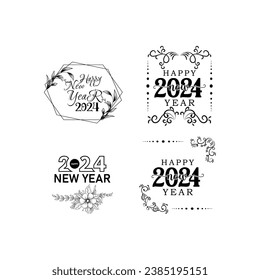 Happy new year 2024 text typography design and Christmas elegant decoration 2024, new year set, new year banner and instagram post