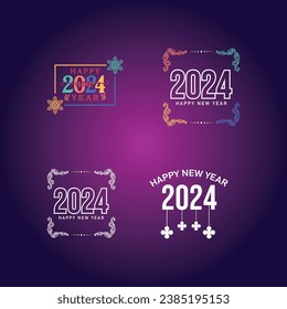 Happy new year 2024 text typography design and Christmas elegant decoration 2024, new year set, new year banner and instagram post