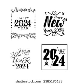 Happy new year 2024 text typography design and Christmas elegant decoration 2024, new year set, new year banner and instagram post