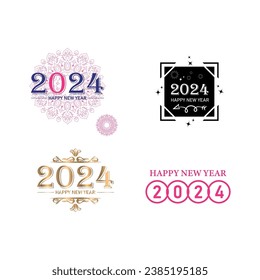 Happy new year 2024 text typography design and Christmas elegant decoration 2024, new year set, new year banner and instagram post