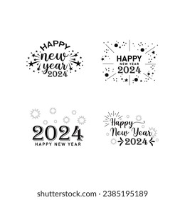 Happy new year 2024 text typography design and Christmas elegant decoration 2024, new year set, new year banner and instagram post