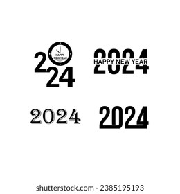 Happy new year 2024 text typography design and Christmas elegant decoration 2024, new year set, new year banner and instagram post