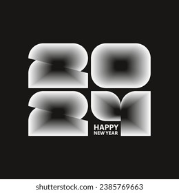 Happy new year 2024 Text Design in black and white style. Vector illustration.