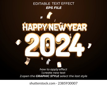 feliz efecto de texto de año nuevo 2024, letra editable, tipografía, texto 3d. plantilla de vector