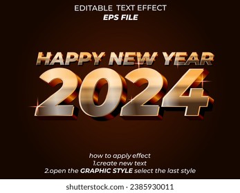 happy new year 2024 text effect, font editable, typography, 3d text. vector template