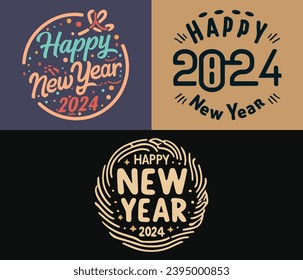 Happy New Year 2024 Text Logo And T shirt Design 
Free Download