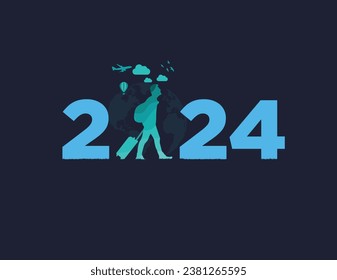 Happy New Year 2024 Travel or tourism concept. World tourism day 2024. 2024 new year ad.
