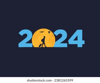 Happy New Year 2024 Travel or tourism concept. World tourism day 2024. 2024 new year ad.