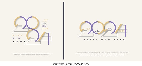 Happy New Year 2024 with two classic and simple number position concepts. Premium design for 2024 new year celebration. Latest vector premium background.