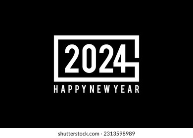 Happy New Year 2024 typography concept with box frame. 2024 new year celebration concept