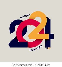 Happy New Year 2024 typography design poster with flat style. Year 2024 number design with new style with colorful. Latest style 2024 year trend design. Calendar, flyer, banner, media post template.