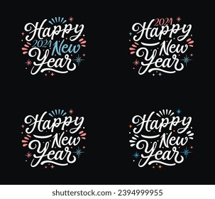Happy New Year 2024 Typography T shirt Design Bundle svg