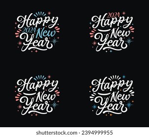 Happy New Year 2024 Typography T shirt Design Bundle