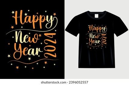 happy new year 2024 typography t shirt design