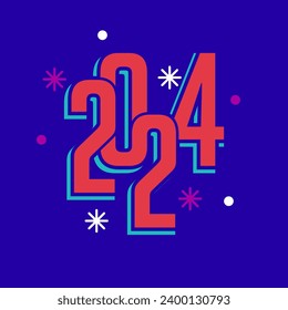 Happy New Year 2024 typography design in vector with flat style. 